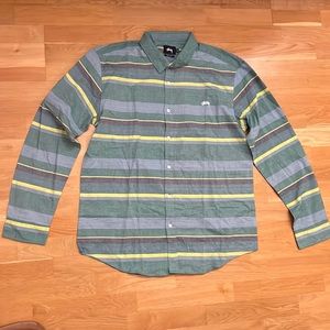New with tags vintage Stüssy light flannel green yellow and blue stripe in XXL